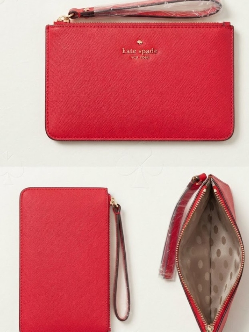 kate spade red zip wristlet pouch with strap NWT